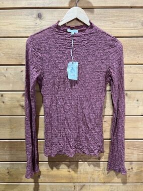 Easel Lace Mock Neck Top Mauve Floral Sheer Stretch Long Sleeve Small NWT